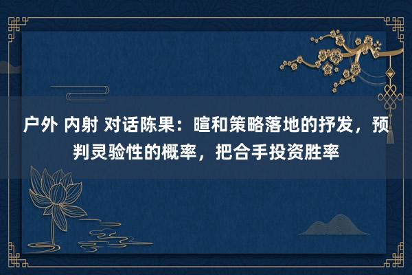 户外 内射 对话陈果：暄和策略落地的抒发，预判灵验性的概率，把合手投资胜率