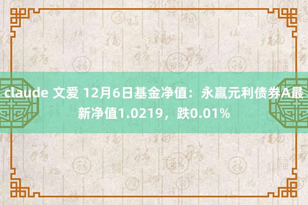 claude 文爱 12月6日基金净值：永赢元利债券A最新净值1.0219，跌0.01%