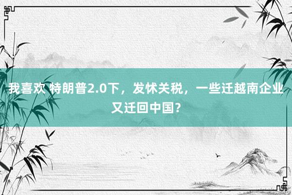 我喜欢 特朗普2.0下，发怵关税，一些迁越南企业又迁回中国？