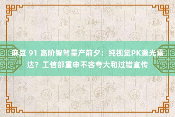 麻豆 91 高阶智驾量产前夕：纯视觉PK激光雷达？工信部重申不容夸大和过错宣传